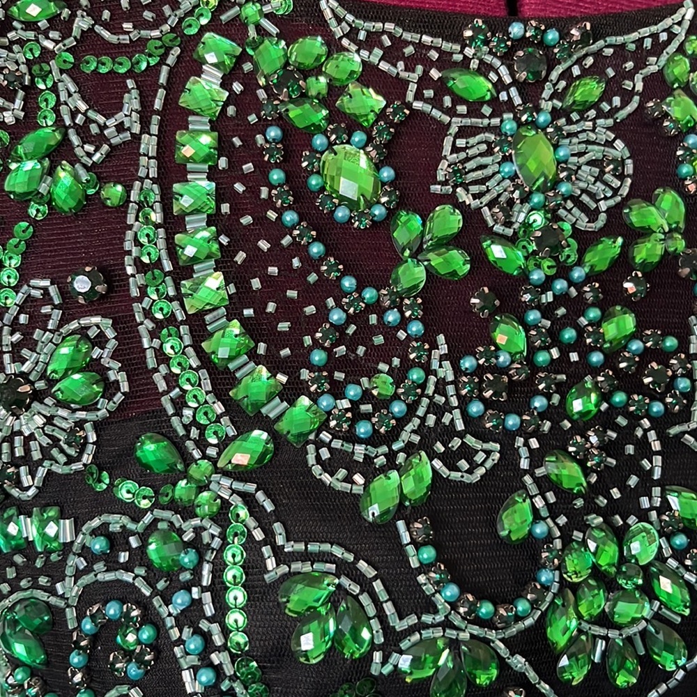 Sherri Hill Green and Black Beaded Prom Dress - Picture 3 of 8